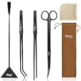 hygger Long Stainless Steel Premium Aquarium Tools, 4 PCS Aquatic Plant Tweezers Scissors Spatula Kits Comes with 1 Cleaning Cloth, for Fish Tank Starters