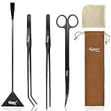hygger Long Stainless Steel Premium Aquarium Tools, 4 PCS Aquatic Plant Tweezers Scissors Spatula Kits Comes with 1 Cleaning Cloth, for Fish Tank Starters
