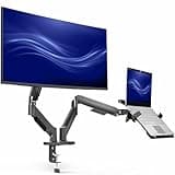 VIVO Universal Adjustable Monitor and Laptop Desk Mount, 17 to 32 inch Monitors, 10 to 15.6 inch Laptops, Dual Tension Arm VESA Notebook Stand with C-clamp and Grommet Options, Black, STAND-V002O-L