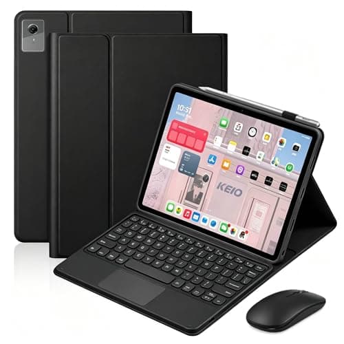QYiiD Keyboard Case for Lenovo Tab M9 2023/2024 Release 9.0" Tablet (TB-310FU/TB-310XU), Mouse and Detachable Wireless Keyboard Folio Cover Combo, Colorful Round Key, Auto Sleep/Wake,Black