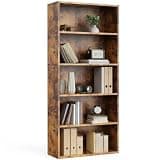 Five-Story Bookshelf with Adjustable Shelf Floor Bookcase Plain Brown Anti-Dumping Home Office Storage Applicable Scene Study, Living Room, Office and Bedroom