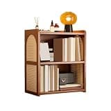 CFGH6FDF Multipurpose Countertop Retro Bamboo Bookshelf with Plastic Rattan Weave Home Storage Rack Freestanding Book Shelf