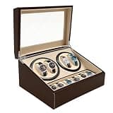 Pattosaey Professional Watch Winder Box for Automatic Watches, 4+6 Slot Leather Watch Case with 2 Winders and 6 Pillows, Quiet Motor, Dustproof Display, Travel Protection for Men, Gift