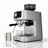 JustSmart 20 Bar Professional Strong Coffee Machine with Built-in Grinder – Stainless Steel Build – Milk Frother Steam Wand – 1.5L Removable Water Tank – Silver Spray Paint