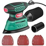HYCHIKA Detail Sander,140W Electric Sander, up to 13000OPM, 1.2A Palm Sander Tool with 12pcs Sandpapers, with Efficient Dust Collection System, Compact Hand Sander for Woodworking
