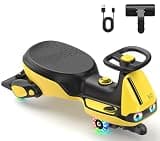 FanttikRide N10 Classic Electric Wiggle Car with Pedal, Type-C Rechargeable Battery, One-Click Detachable Mop, GlideWiz, Anti-Rollover, Flashing Wheels, Bluetooth, Ages 3+, 150 Lbs, Yellow
