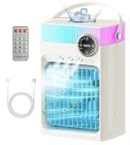 Portable Air Conditioners, Mini Portable AC Unit for Bedroom, 1200ML Small Cooling Fan with Remote, 3 Mist, 3 Speed, 8 Light, 2-8H Timer Personal Cooler Fans for Office Camping Car Desk(Pure White)