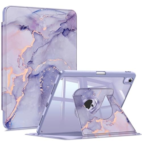 Fintie 360 Degree Rotating Case for iPad Air 11-inch M4/M3/M2 (2026/2025/2024), iPad Air 5th/4th Generation 10.9 Inch - Swiveling Stand Clear Back Cover with Pencil Holder, Lilac Marble