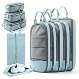 Expandable Compression Packing Cubes, Space-Saving Lightweight Luggage Organizer Bags with Dual Zipper, Durable Waterproof Suitcase Clothing Shoe Storage Cube Set for Carry-On Travel (Blue, 6-Piece)