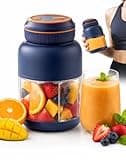 Portable Blender 44oz, Wireless Juicer Cup for Shakes and Smoothies, Personal Size Blender with Dual Lid & Leakproof Handle, Compact Travel Drinking Cup for Gym, Office, Kitchen, Outdoor (Blue 44oz)