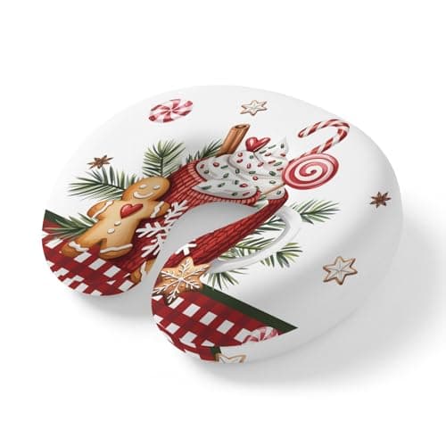 Yaiikkvbaa Christmas Neck Pillow Memory Foam U Shaped Travel Pillow, Winter Ice Cream Sugar Pine Needle Red Plaid Neck Support Pillows Decorative Headrest Cushion for Airplane Sleeping Car Office