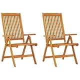 LPERTGFHU Folding Patio Chairs 2 Pack, Adjustable Reclining Eucalyptus Wood Outdoor Garden Armchairs for Backyard Deck Balcony Porch Brown