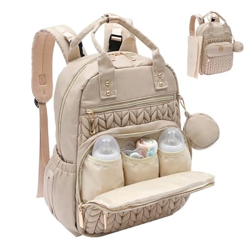 Muyoka Diaper Bag Backpacks Stylish Baby Diaper Bag Waterproof Travel Backpack with Changing Pad Stroller Strap Insulated Pockets(Khaki)