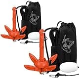 Lounsweer 2 Pack 1.5/3.5 lb Marine Kayak Anchor Kit Folding Grapnel Anchor Kit Boat Kayak Fishing Accessories for Small Boats Kayaks Canoe Paddle Boards(Orange,1.5lb)