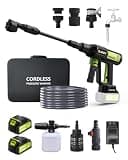 Portable Cordless Pressure Washer with Faucet Adapter - 2 Pack Batteries 1200PSI Cordless Power Washer Battery Operated with 6-in-1 Nozzle, Adjustable Foam Cannon LCD Touch Screen for Car Garden