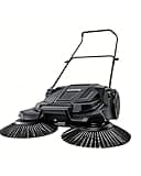 Garvee Walk-Behind Hand Push Floor Sweeper, 25.6" Sweeping Width Manual Sweeper with 5-Gallon Waste Container, Adjustable Folding Handle for Garage, Workshop, Driveway, Patio