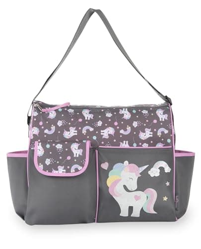 NoJo Baby Boom Happy Unicorn Duffle Diaper Bag - Gray, Pink