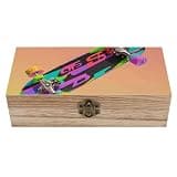 CSGJMYGS 3D Colorful Skateboarding Memory Jewelry Wooden Box, Large Wooden Treasure Chest Boxes with Hinged Lid, Photos Storage Case for Women Men, Wooden Keepsake Box, 7.9'' X 3.9'' X2.3''