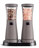 Electric Salt and Pepper Grinder Set with Storage Base, Stainless Steel Rechargeable Salt and Pepper Grinder Set with 4.5 oz Large Capacity, 1.8" Wide Mouth, Adjustable Coarseness, Ideal for Kitchen