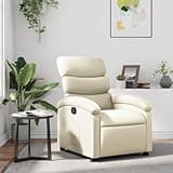 KHNLGFR Manual Reclining Chair with Side Pocket, Cream Faux Leather Recliner with Thick Padding, 135-Degree Recline, Wood and Metal Frame, Easy Assembly