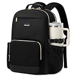 LOVEVOOK Laptop Backpack for Women with Pouch Pocket for Large Capacity Cup,15.6 Inch Laptop Computer Bag Travel Backpack Purse,Waterproof Work Business Backpack College Teacher Bags,Black