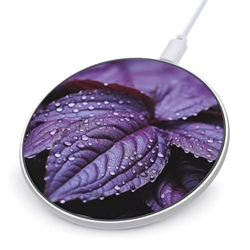 Purple Plant Leaf Wireless Charger with Aluminum Alloy Frame Qi Certified Fast Wireless Charging Pad 10W Charging Station Portable Phone Charger for All Wireless Charging Phone