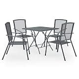 KGHFDVB 5 Piece Patio Dining Set Steel Anthracite with Mesh Design, Stackable Chairs and Foldable Table for Outdoor Garden or Dining Room