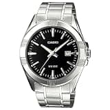 Casio MTP-1308D-1AV Men's Stainless Steel Analog Watch, Black Dial, Date Display, Water Resistant