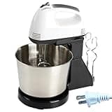 Cake Mixer, 200W Electric Stand Mixer with 2.0 L Stainless Steel Bowl, Whisk and Dough Hook Included, Compact White Design, Ideal for Home Use