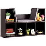 Costzon Kids Bookshelf with Reading Nook, 6 Cubby Bookcase with Soft Seat Cushion, Wooden Toy Storage Organizer with Bench, Book Shelf for Kids Room, Playroom, Nursery, Daycare