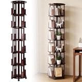 6 Tier Bamboo Rotating Bookshelf on Wheels Revolving 360 Book Shelf Storage
