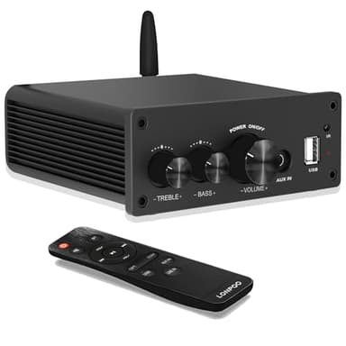 LONPOO Bluetooth Audio Amplifier, 2.0 Channel Mini Class D Integrated Amp, 200 Watts RMS, with Optical Port, Coaxial Jack, USB Playback, Aux-in, for Bookshelf Speaker (615B)