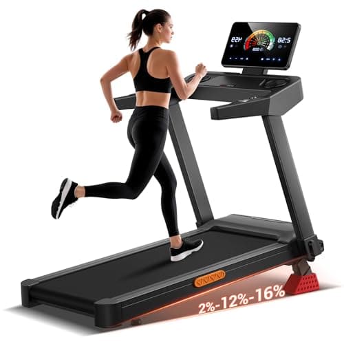 UMAY Treadmill, Foldable, Tiltable, 16%, 14 km/h, Treadmill with Heart Rate Monitor, 3.5 HP, Electric Treadmill with LED Display, Maximum Load 180 kg, Light