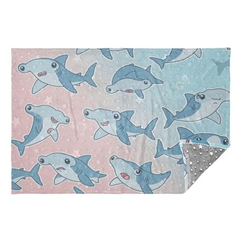 Jihqo Cartoon Hammerhead Sharks Travel Blanket Glowing in The Dark, Soft 2 in 1 Airplane Blanket 65" x 55", Foldable as Pillow, Luggage Sleeve & Backpack Clip