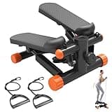 Sweetcrispy Mini Stair Stepper with Resistance Bands, Hydraulic Home Stepper Machine, 300 LBS Weight Capacity, Compact Cardio Equipment with LCD Monitor, No Assembly Required, Black&Orange
