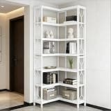 BIGTO Bookcase 23.6"*23.6"*78.8", Nordic Etagere Corner Bookshelf White Metal&Particle Board Home Furniture