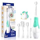 SEAGO Baby Toothbrush Age 0-2-3 Years Old Electric Toddler Kids Battery Powered Sonic Tooth Brush with Timer LED Light and 4 Soft Brush Heads for 6 Months and Up SG513 (Baby Green)