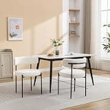 agnixnaf Off White Boucle Dining Chair with Cushion Set of 2, Curved Back & Black Metal Frame, Modern Kitchen Chair for Restaurant, Living Room, Café