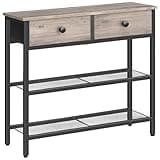 HOOBRO 29.5" Narrow Console Table with 2 Fabric Drawers, Sofa Table, Small Entryway Table with 3-Tier Storage Shelves, Behind Couch Table, for Living Room, Hallway, Greige and Black BG72XG01