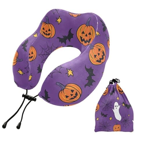 ZOEO Travel Pillow for Neck Head, Halloween Spider Web Ghost Memory Foam Padding Sleeping Airplane Trains Cars Camping Office