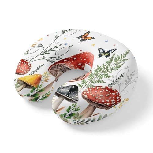 Travel Pillows U Shape Memory Foam Mushrooms Plane Neck Pillows Head Support Comfort Portable Butterflies Star Plant Headrest Neck Pillow for Airplane Car Office Home Chair Sleeping Napping Rest