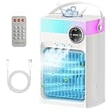 Portable Air Conditioners, Mini AC Unit Cooling Fan for Bedroom,1200ML Small Air Cooler Fans with Remote, 3 Mist,3 Speed,8 Light,2-8H Timer Personal AC Portable for Office Camping Car Desk (White)