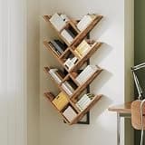 HOOBRO Floating Shelves for Wall, Set of 2 Wall Mounted Shelves, 2-Tier Wooden Tree Bookshelf, Hanging Shelves Storage Rack, for Living Room, Kitchen, Office, Rustic Brown and Black BF54BJP201