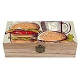 CSGJMYGS Funny Food Hamburgers And Mugs Memory Jewelry Wooden Box, Large Wooden Treasure Chest Boxes with Hinged Lid, Photos Storage Case for Women Men, Wooden Keepsake Box, 7.9'' X 3.9'' X2.3''