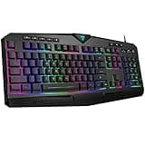 Dacoity Gaming Keyboard, Full Size RGB Backlit Quiet Computer Keyboard, Wrist Rest, Silent Keys, Multimedia Keys, Anti-ghosting, Waterproof Light Up USB Wired Keyboard for PC Mac Xbox Gamer Office