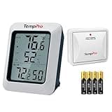 TempPro TP60 Wireless Indoor Outdoor Thermometer Hygrometer with Large LCD Display, No Hub or App Required, 500ft Wireless Range for Home Greenhouse Garage RV (Previously ThermoPro)