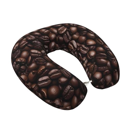 Qewfoju Coffee Bean Pattern Travel Pillow Memory Foam Travel Neck Pillow Comfortable U Shaped Headrest Pillows for Traveling Office Planes Trains Car