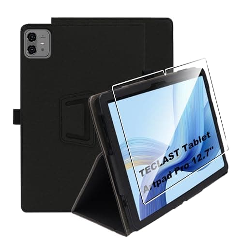 zZjoOoj Case for Teclast ArtPad Pro 12.7 Inch Tablet Protective Case, Ultra Thin PU Case Cover, Tablet Protection Bundle with 1 Piece 9H Hardness Anti-Scratch Film, Vertical Stand Function, Black