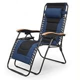 AYJOIR 30 in Outdoor Recliner Chair with Padded Headrest and Side Tray, Adjustable Reclining Folding Outdoor Chairs for Beach, Recliner, Camping, Patio, Lawn,400 LBS