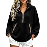 Half Zipper Oversized Sweatshirts High Neck Long Sleeve Pullover Black